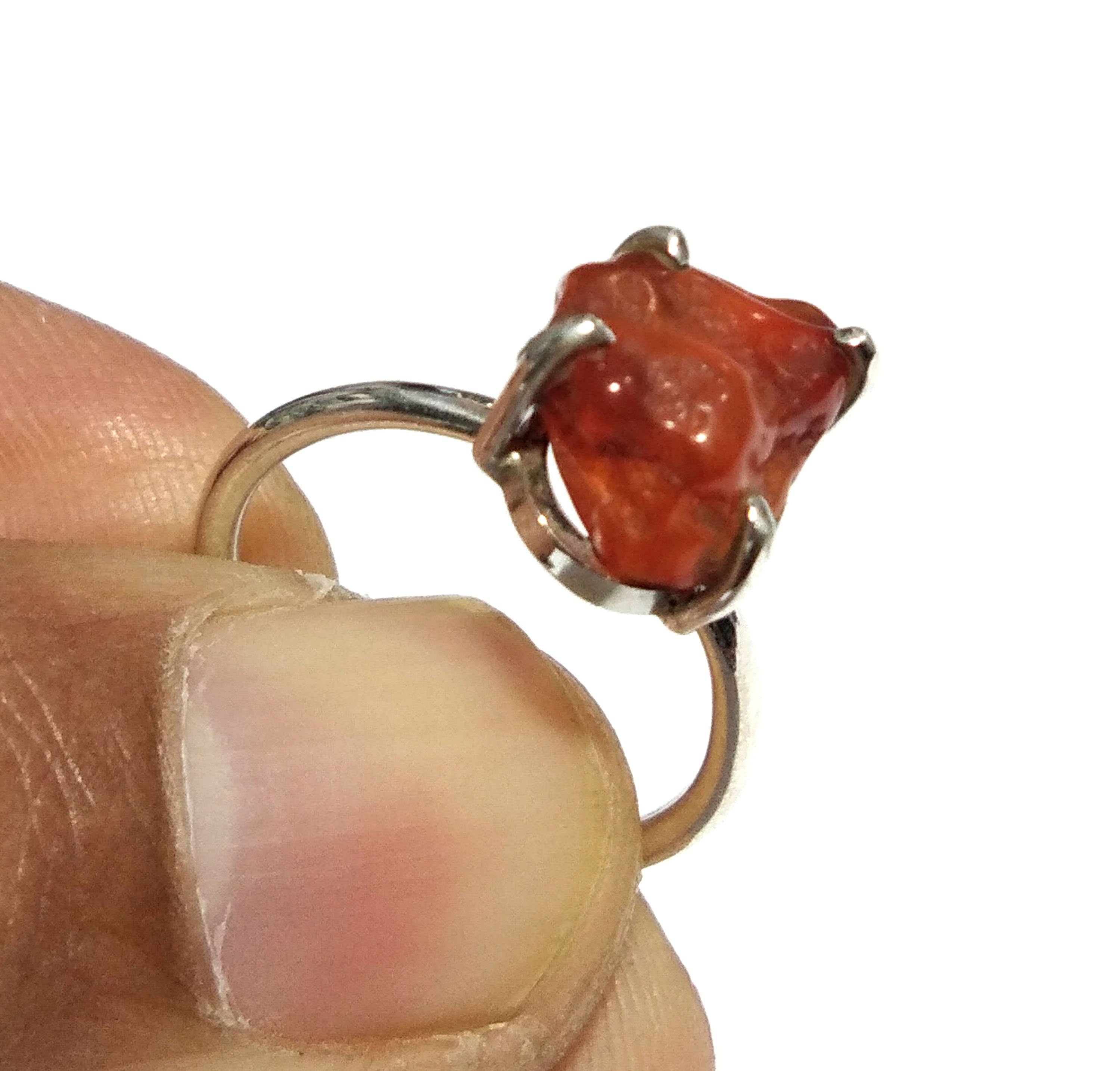 Natural Raw Carnelian Gemstone Ring, 925 Solid Sterling Silver Ring, Carnelian Stone Size 11x9 mm Handmade Ring, Gift Minimalist Ring